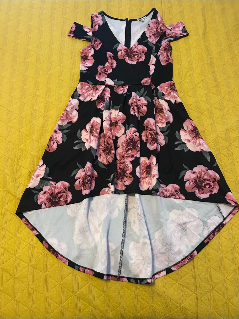 Charlotte Russe Black Dress with Pink Floral Print High-Low Hem